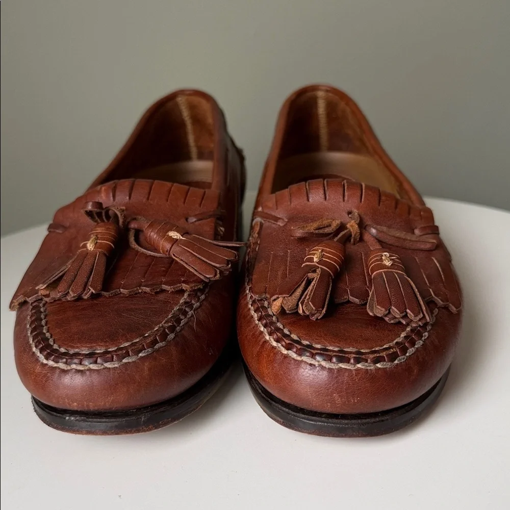 Johnston & Murphy Brown Leather Tassle Kiltie Slip on Loafer Loafers 20-6110, 9B